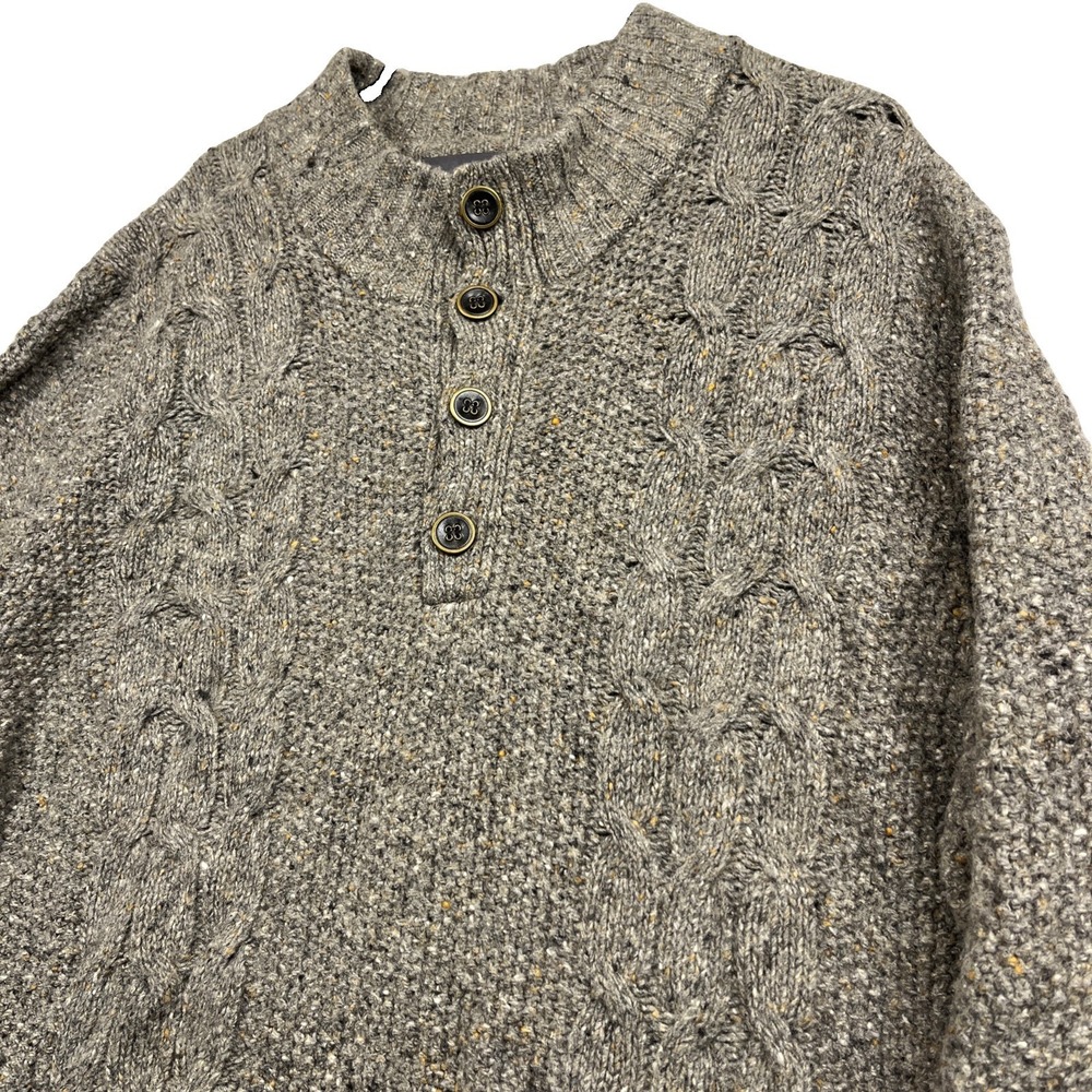 VINCE Chunky Cable Knit Sweater Mock Neck Speckled Men’s 2XL Wool Italian Yarn